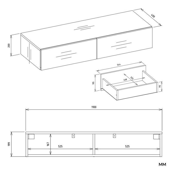 MIKA - Tocador de pared de 110 cm con 2 cajones - Blanco (dormitorio)