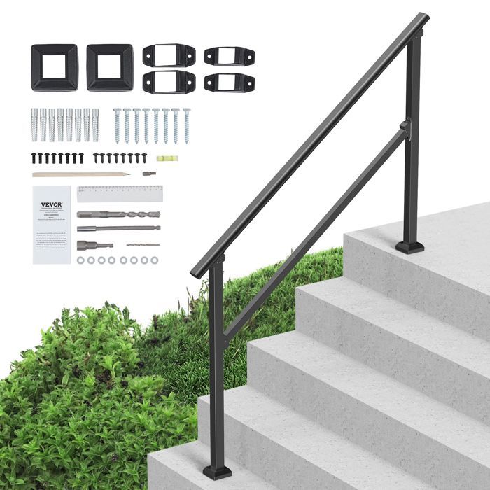 Corrimano per scale esterne VEVOR - 1380 x 84 x 920 mm - con kit di installazione - Corrimano per portici e terrazze - Nero