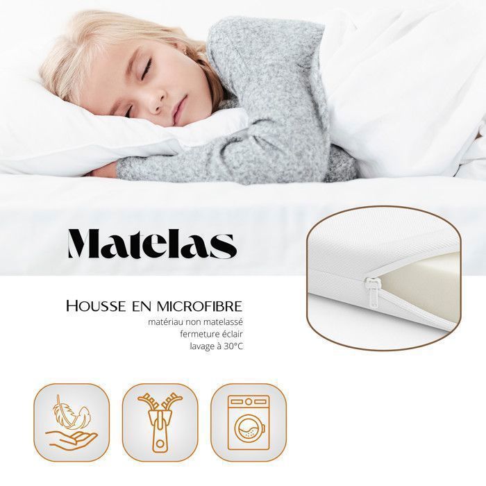 LUK II Cama nido doble para niños de 160 x 80 cm con 2 colchones, 2 bases de cama, color blanco con ilustración de una niña durmiendo.