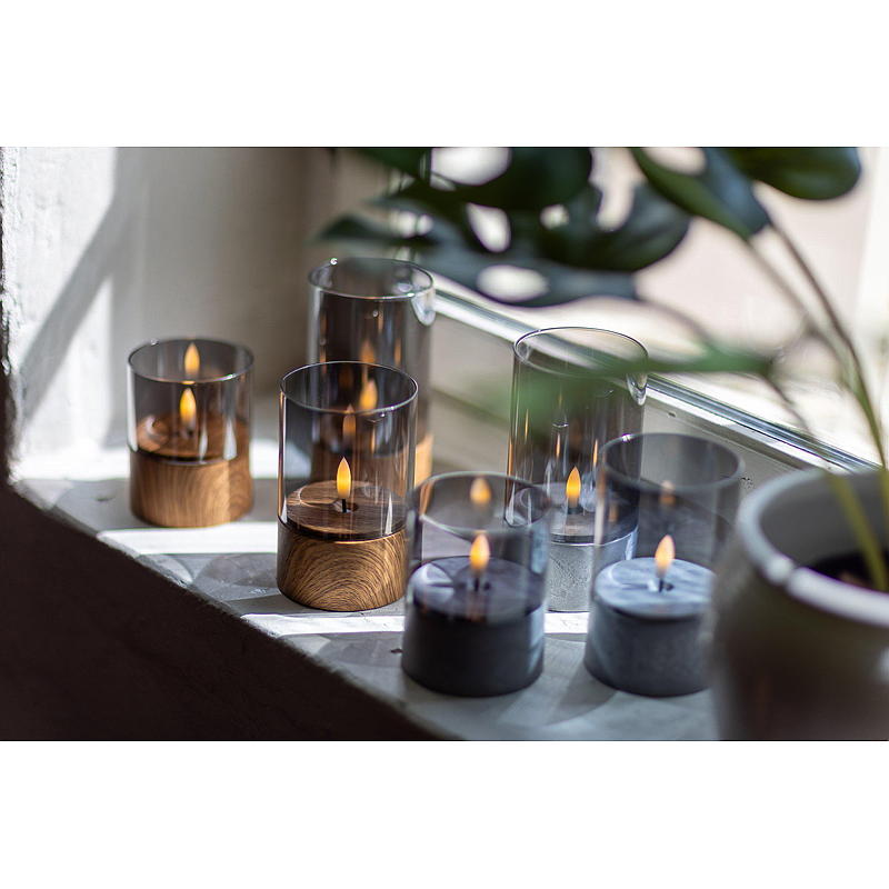 Vie Selected LED-lampor 3 st. med slätt glas och träbas