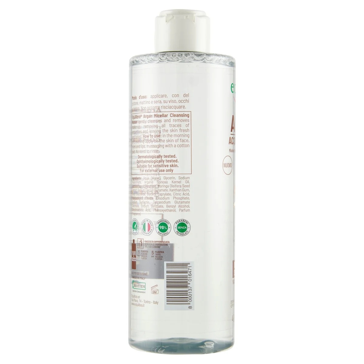 EQUILIBRA Água Micelar de Argan Equilibra 400 ml remove maquiagem