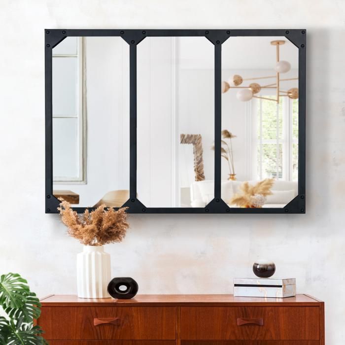 Espejo de cristal de 3 bandas de IDMARKET Diseño Industrial 80x60 cm