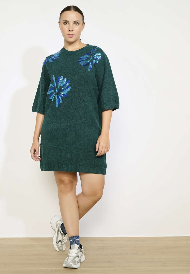 LolaLiza FLORAL - Abito maglione - verde bottiglia