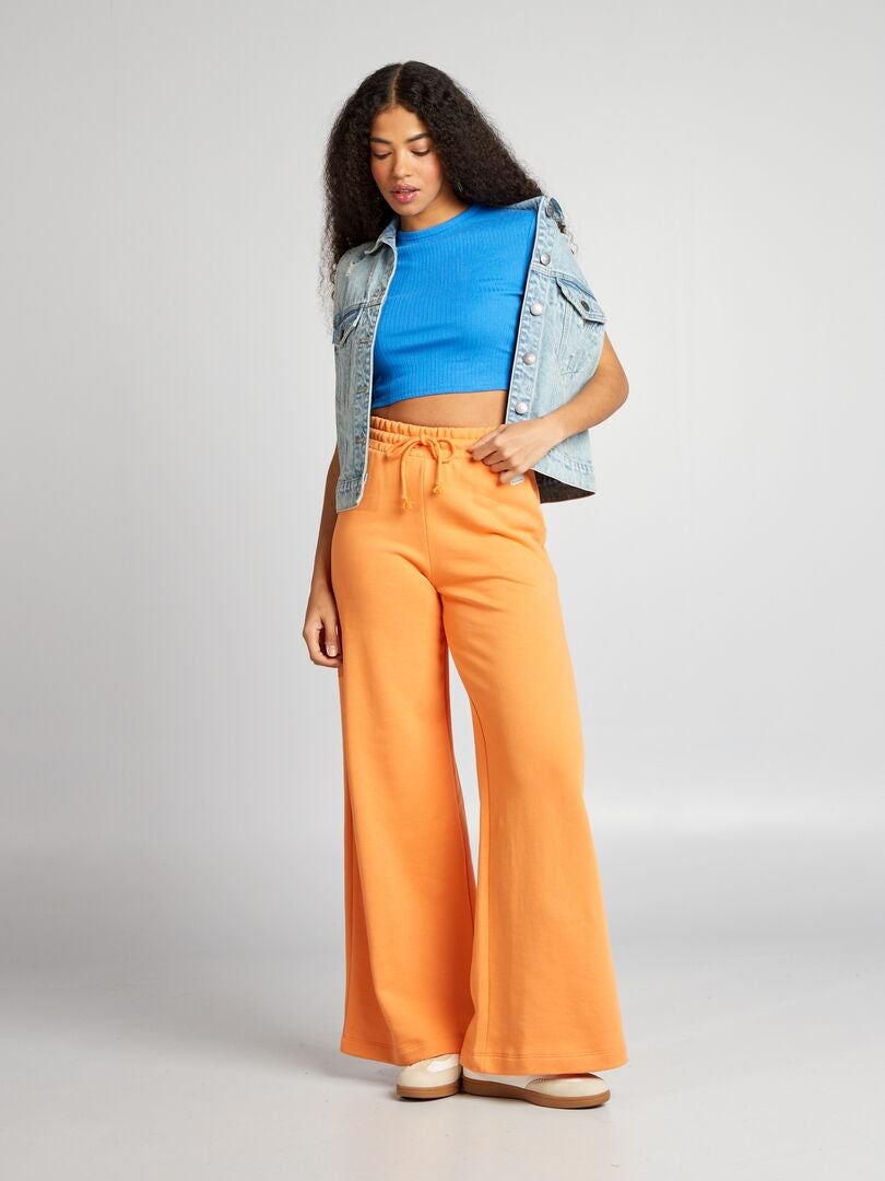 Geribbeld cropped T-shirt met trekkoordjes - BLAUW