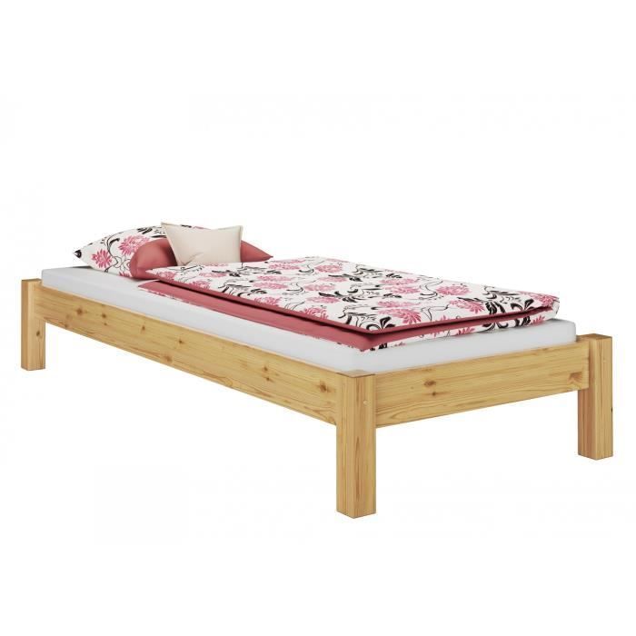 Cadre de lit futon pin massif 90x200, design moderne sans tête de lit, sans sommier 60.35-09oR