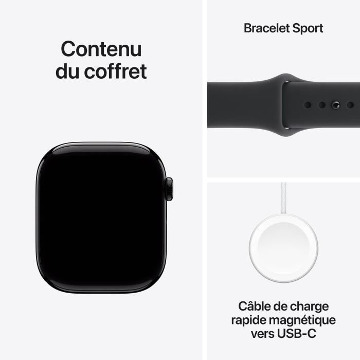 Apple Watch Series 11 GPS + Cellular - 46mm - Boîtier Jet Black Aluminium  - Bracelet Black Sport Band - S/M