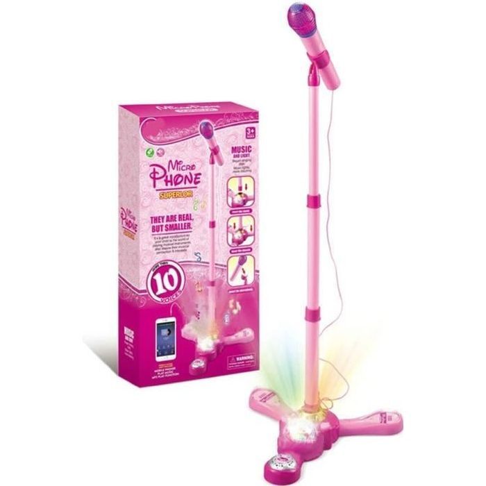 Micrófono de karaoke infantil con soporte, micrófono para niños para cantar, micrófono para niñas (rosa)