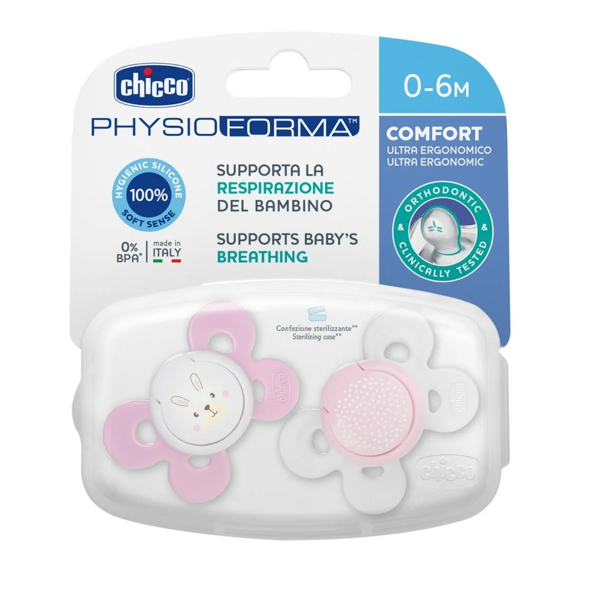 CHICCO Chicco Comfort Girl silikoonist lutt 2 tk 0-6 kuud