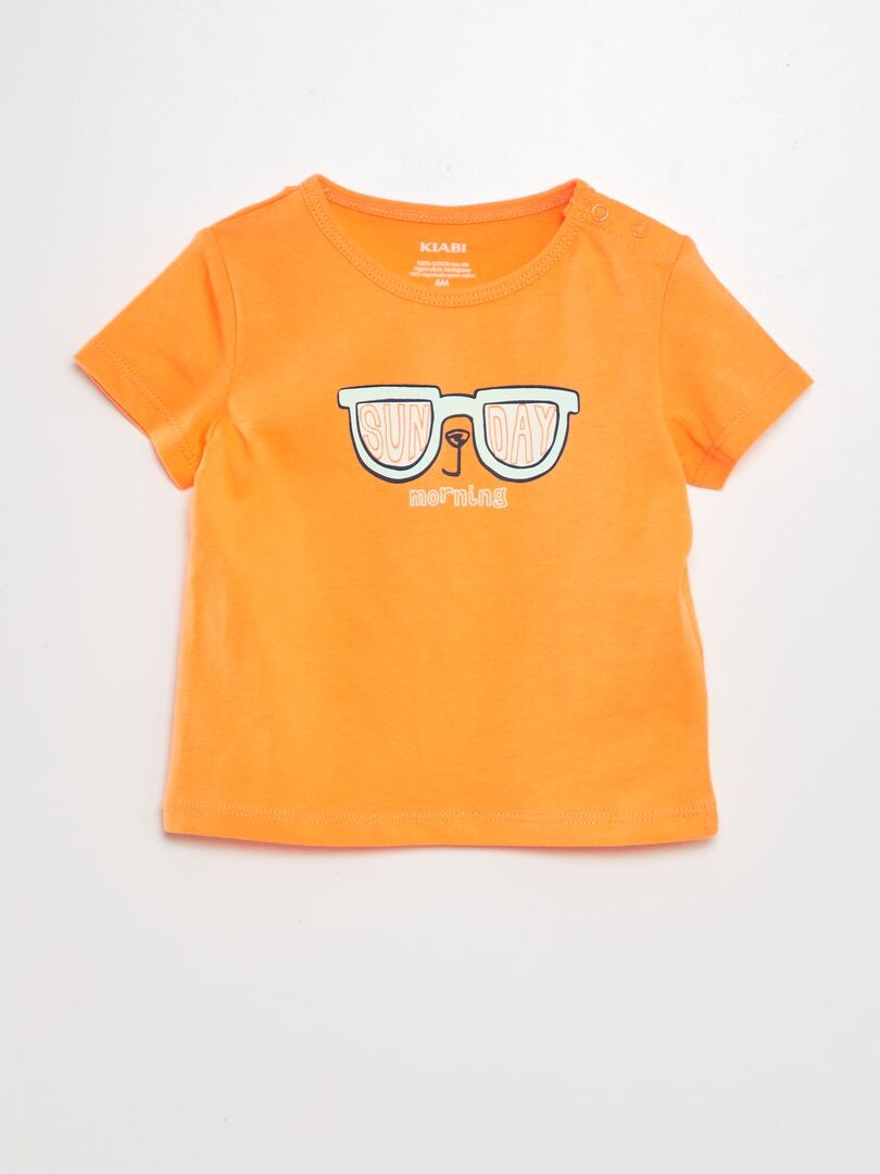 Conjunto de camiseta e shorts de algodão - 2 peças - LARANJA