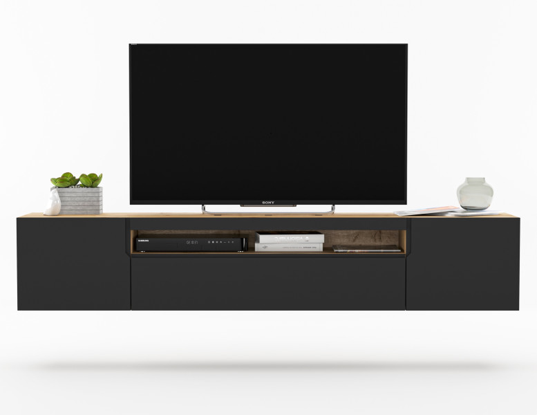 Szafka RTV wisząca Komoda Loft Dąb Artisan czarny MAT 200 cm