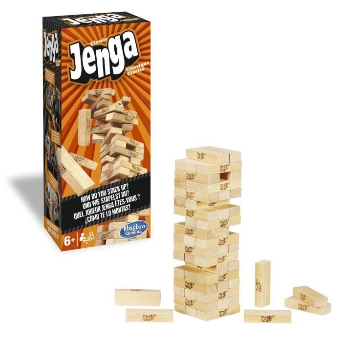Jenga - Jeu de société classique - Blocs en bois massif - Pour enfants à partir de 6 ans