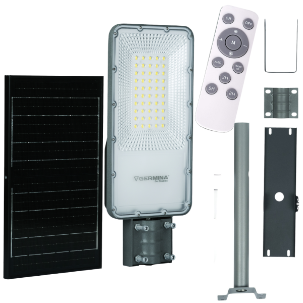 Lampa uliczna Germina 100W solarna latarnia LED z pilotem   słup 1kpl.