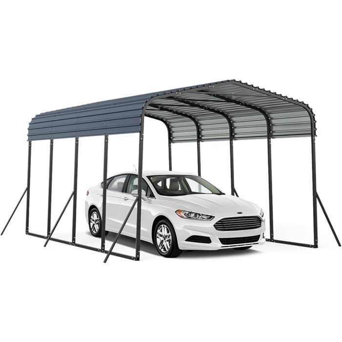 Cochera grande GOPLUS, cobertizo metálico para coches, 440 x 300 x 250 cm, techo rígido, 4 patas angulares