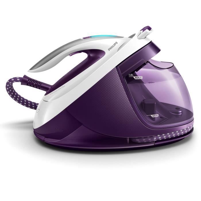 Estação de passar a vapor Philips GC9660-30, 2700 W, 1,8 L, base T-ionicGlide, roxa e branca.