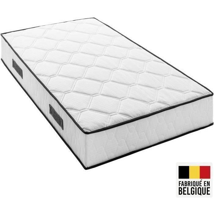 Matratze und Lattenrost 90 x 190 cm, 27 cm hoch – Taschenfederkern – 7 Zonen – wendbar – hergestellt in Belgien – DEKO DREAM