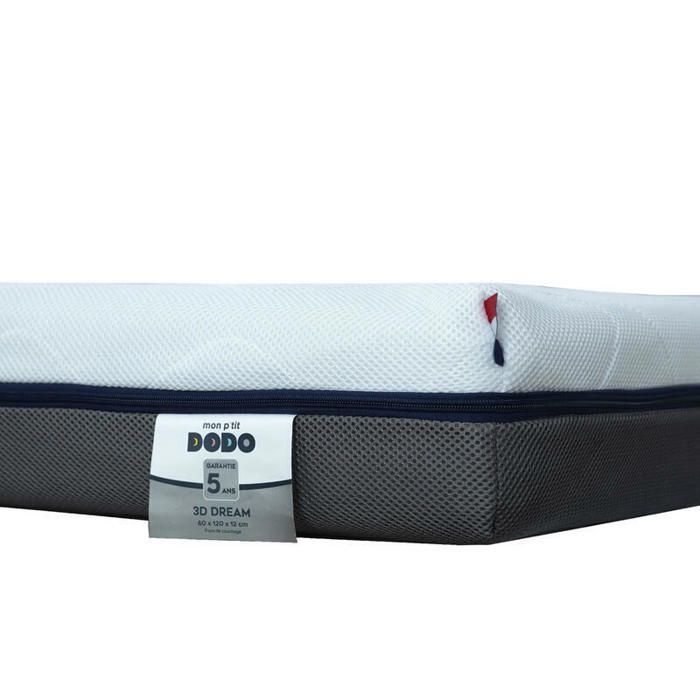MON P'TIT DODO - Colchón 3D Dream ultratranspirable y ventilado de 70x140 cm, blanco/antracita