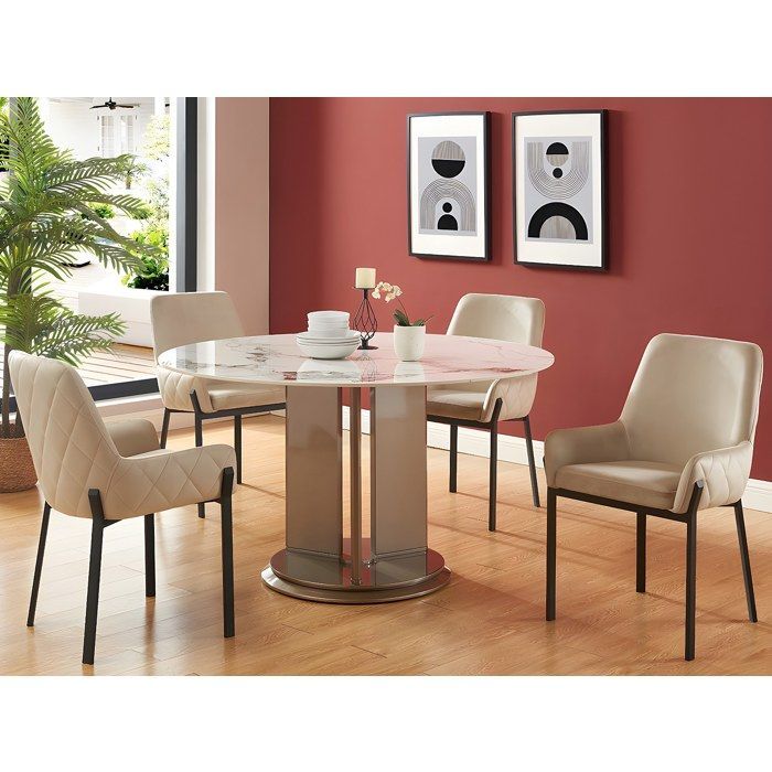 Lot de 6 chaises avec accoudoirs en velours et métal - Beige - CAROLONA