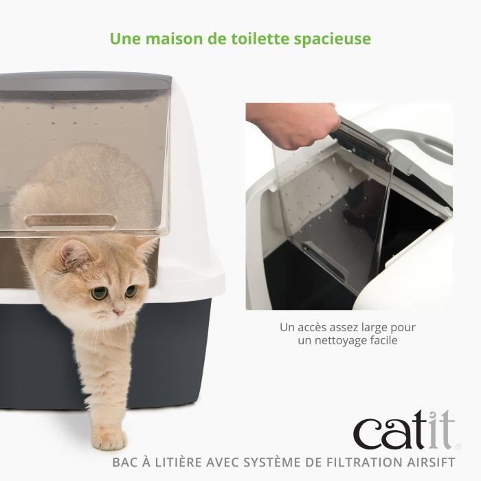 Maison de toilette Bac à litière pour chat - CATIT - Airsift Regular - Système de filtration intégré - L. 57 x l. 39 x H. 46,5 cm