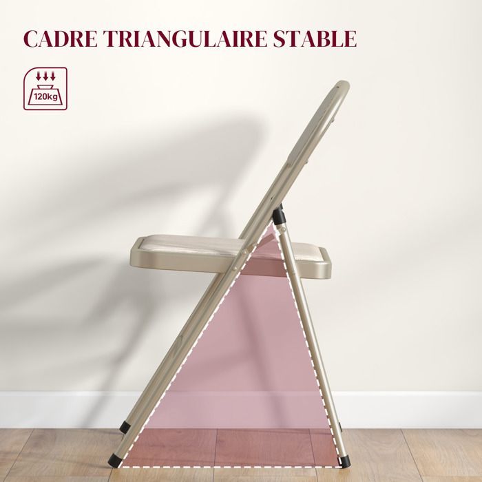 Set of 4 folding chairs, portable dining chairs, steel frame, dimensions 45W x 46D x 78H cm, beige