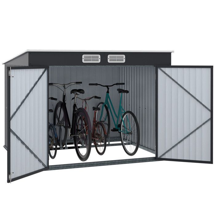 IDMARKET Cobertizo metálico gris antracita con cerradura para bicicletas, con kit de anclaje para 4 bicicletas.