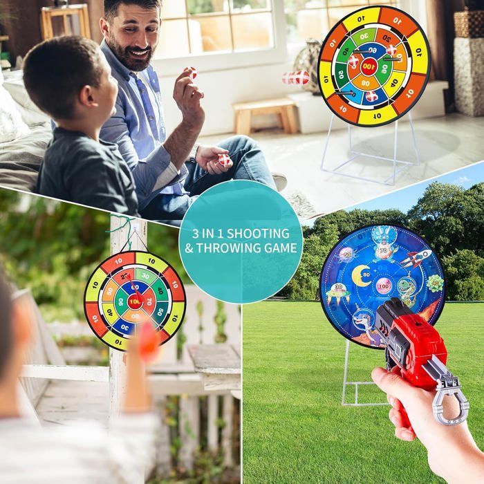 Jeu de fléchettes Double Face pour Enfants,Jeu de fléchettes Debout et Suspendu de 29 Pouces avec 2 Pistolets,Jeu de Carnaval