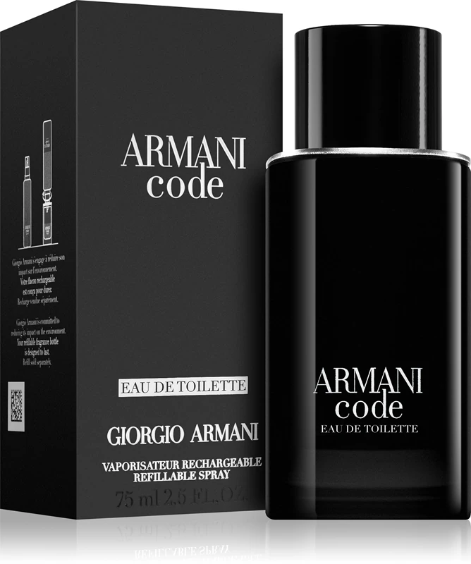 Frasco recarregável de eau de toilette Armani Code para homens