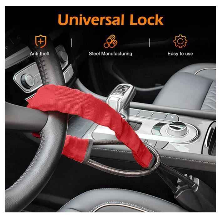 Car Anti-Theft Steering Wheel Lock, Anti-Auto Security, Universal Protection for SUVs, Robust Fit, 2 Keys (Red)