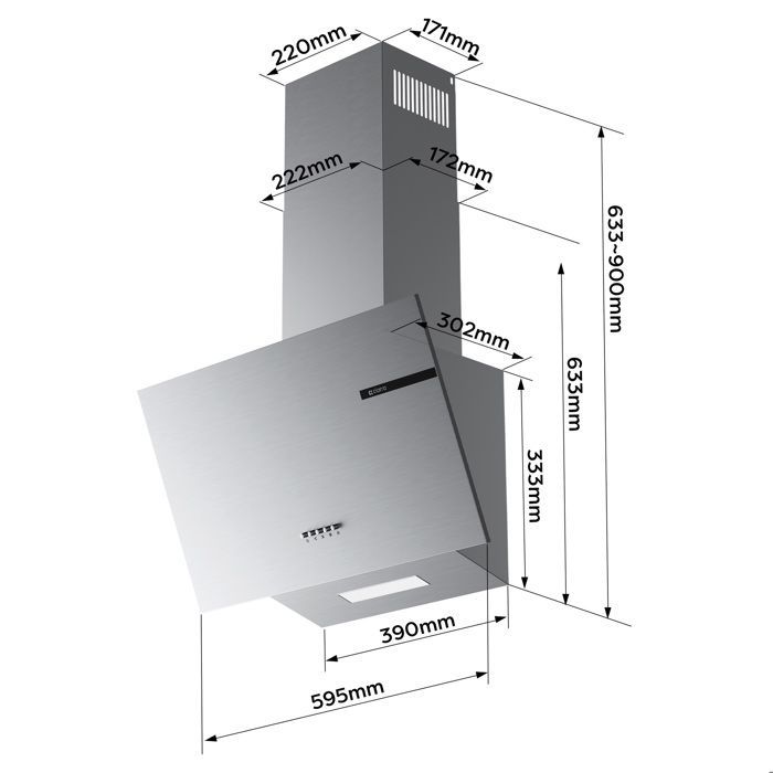 CIARRA Hotte Aspirante 60cm 580m3/h A+ 3 Vitesses Recyclage ou Evacuation avec 2 Filtre Actif Hotte Inclinée Inox CD6765AS