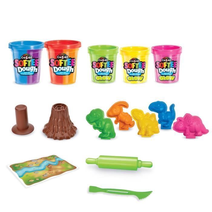LEXIBOOK CRAZART - Dinosaurusset van fluorescerende en kneedbare klei - Blauw, Violet, Rood, Oranje, Groen, Geel, Roze