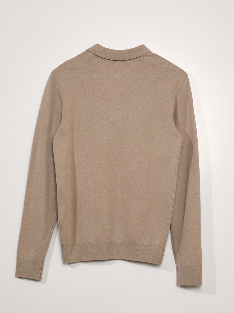 Poloshirt van fleecestof - BEIGE