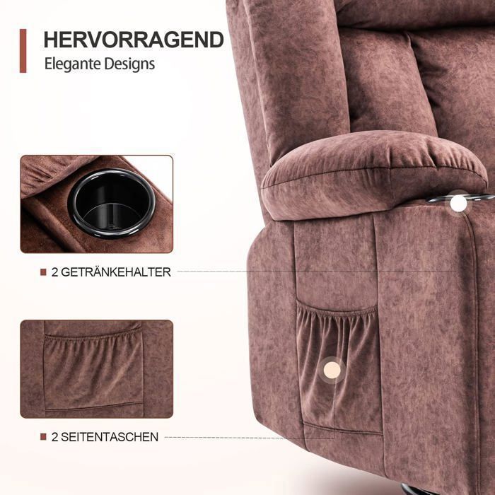 Fauteuil Salon Dossier Réglable 90°-160° Repose-Pieds Rétractable avec 2 Porte-gobelets Poches Latérales Gris