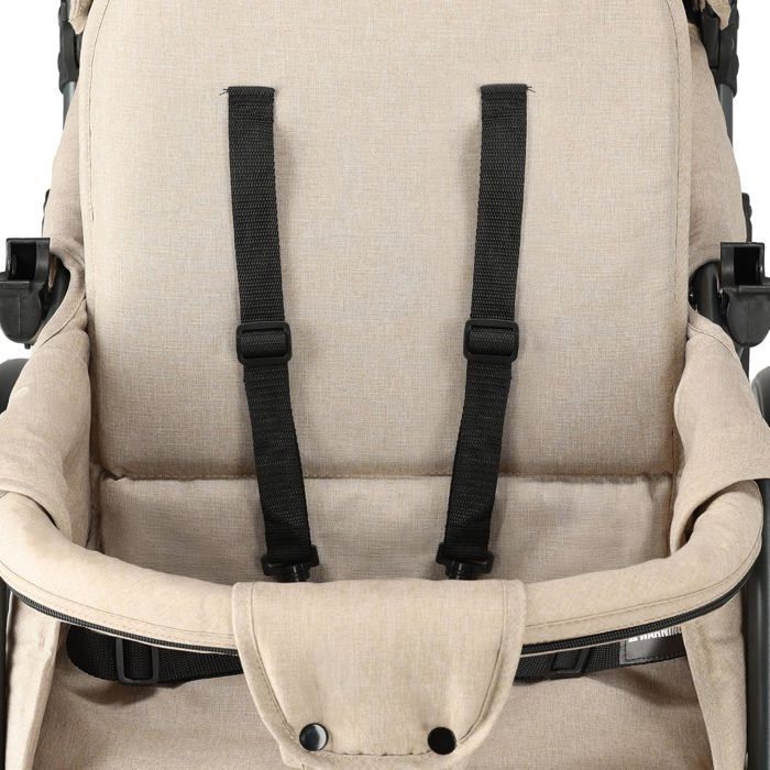 Cochecito doble tándem para niños - Arnés ajustable de 5 puntos - Apto hasta 4 años en color turrón