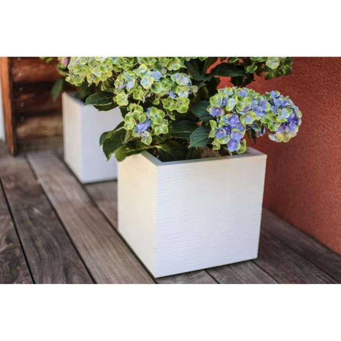 Maceta cuadrada de 30 cm - EDA - Graphit Up - 21 L - Interior/Exterior - 29,5 x 29,5 x 29,5 cm - Acabado blanqueado