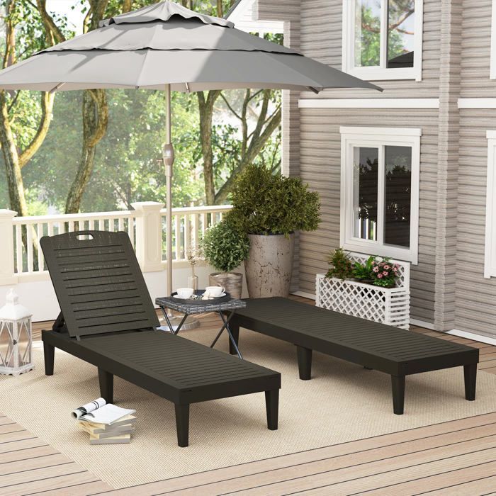 Lot de 2 bains de soleil - Outsunny - dossier ajustable à 4 positions - PP - 56 x 187 x 28 cm - noir