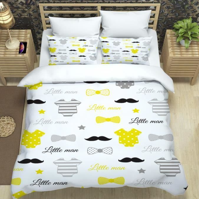 Set di biancheria da letto per bambini in 3 pezzi: copripiumino (140x200) + federe (50x75x2) - WOVTE - Bianco