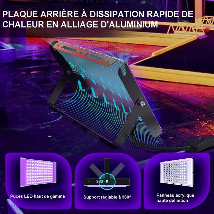Projecteur LED-Lumière Noire Violette-Lampe UV-100 W-395 nm-IP66-pour Noël,Halloween,Fête Néon Incandescente,Peinture Corporelle