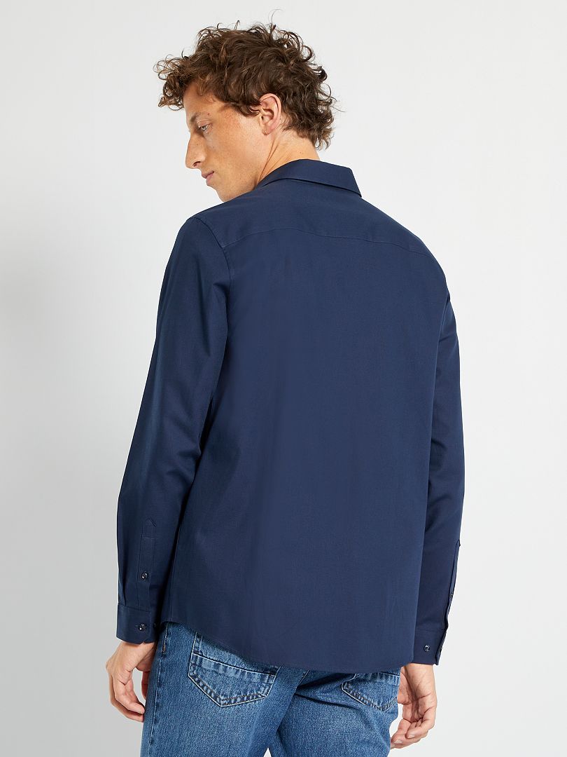 Camisa lisa de corte recto - azul y negro