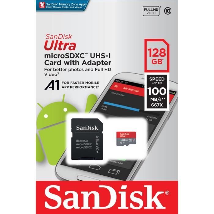 SCHEDA MICRO SD SANDISK 128GB ADATTABILE