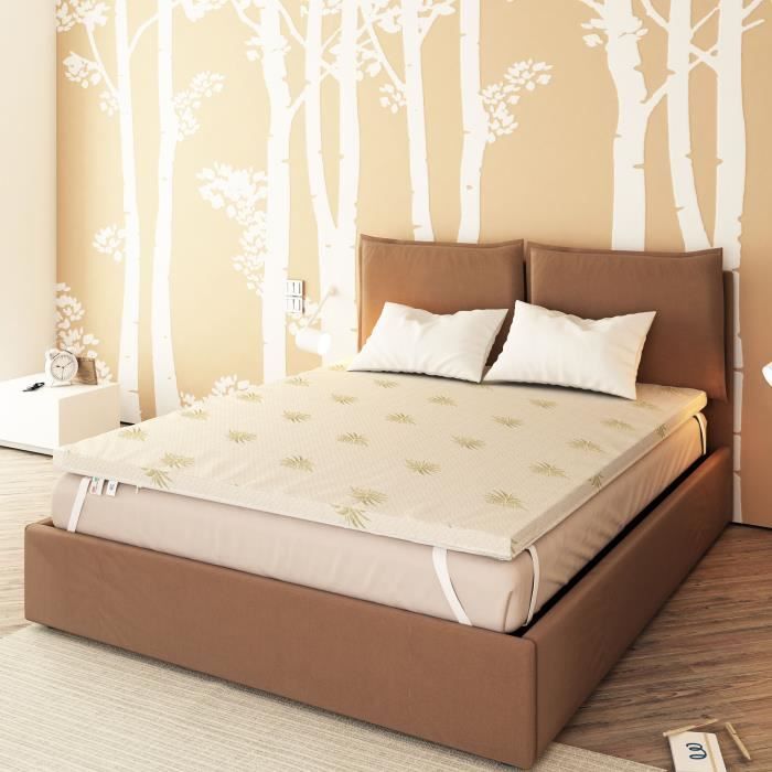 Surmatelas 160x200 cm-Epaisseur 3 cm- Mémoire de Forme ultra frais et respirant- Dehoussable Aloe Vera