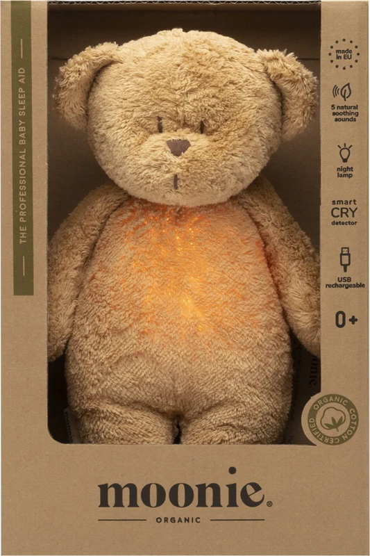 Hračka na spanie Moonie Bear 2.0 Organic Cappuccino s melódiou