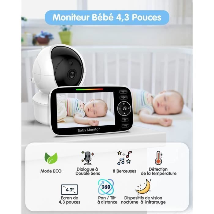 Omesiry Baby Monitor Camera, Baby Video Monitor with 4.3” Inch Screen, Remote Control Pan-Tilt-Zoom Baby Camera, ECO, Night Vision