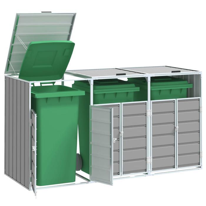 Copertura/unità di stoccaggio con ruote per tre bidoni - VIDAXL - grigio acciaio CC4456339