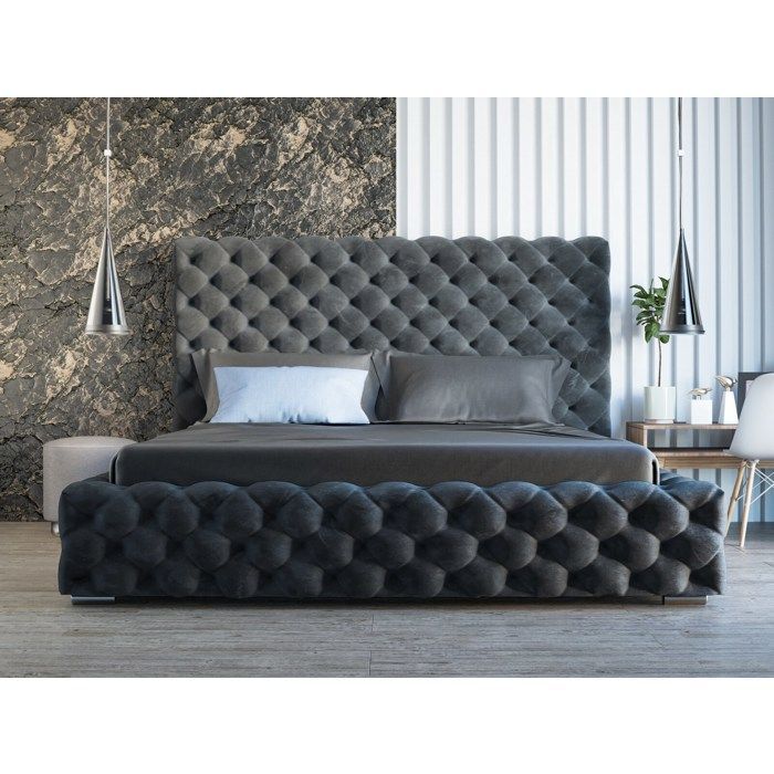 Struttura letto - Tessuto in velluto - Rete a doghe - Antracite - Heaven 180x200