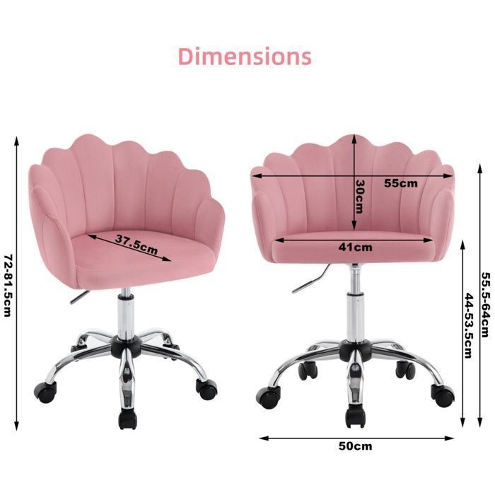 Silla de oficina giratoria WOLTU de terciopelo, silla de tocador con respaldo de pétalos, altura ajustable, rosa W0ATT0396