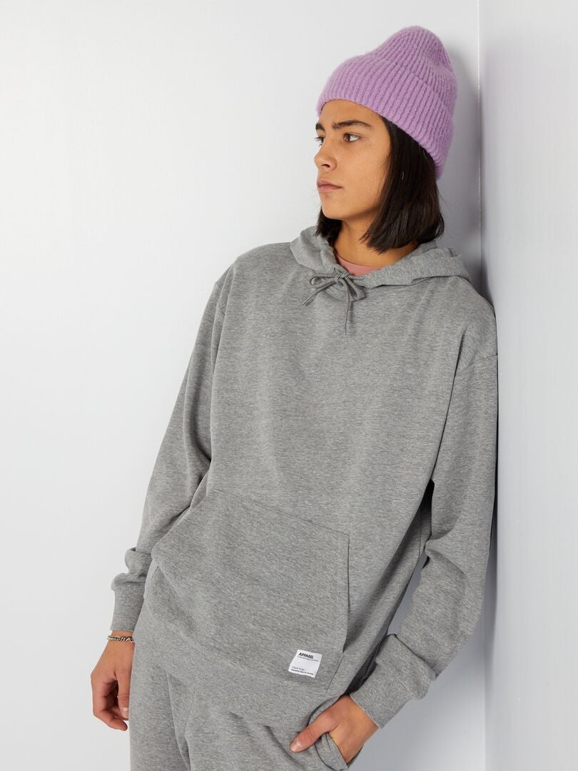 Bluza z kapturem z haftowanym detalem - SZARA