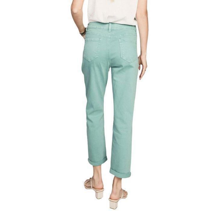 Women's mom jeans, high-waisted, cotton/lycra - Celadon blue