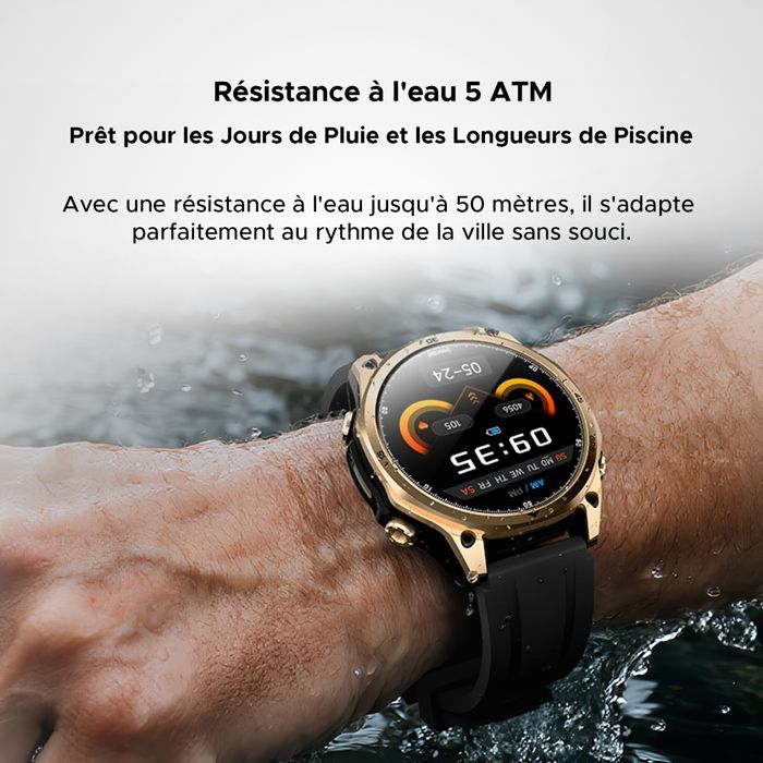 DOOGEE Anywise W1 Montre Intelligente – 5ATM Etanche, GPS Double Fréquence, 170+ Modes Sportifs, Écran AMOLED 1.43''-Or