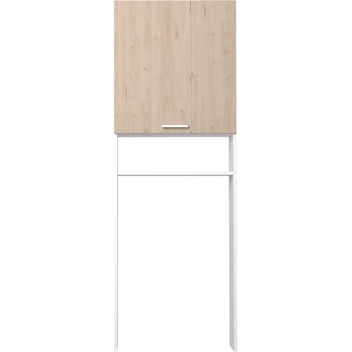 Estantería para baño/lavadero - Acabado en roble y blanco - 2 puertas - 64,2 x 21,8 x 184 cm - WOODY