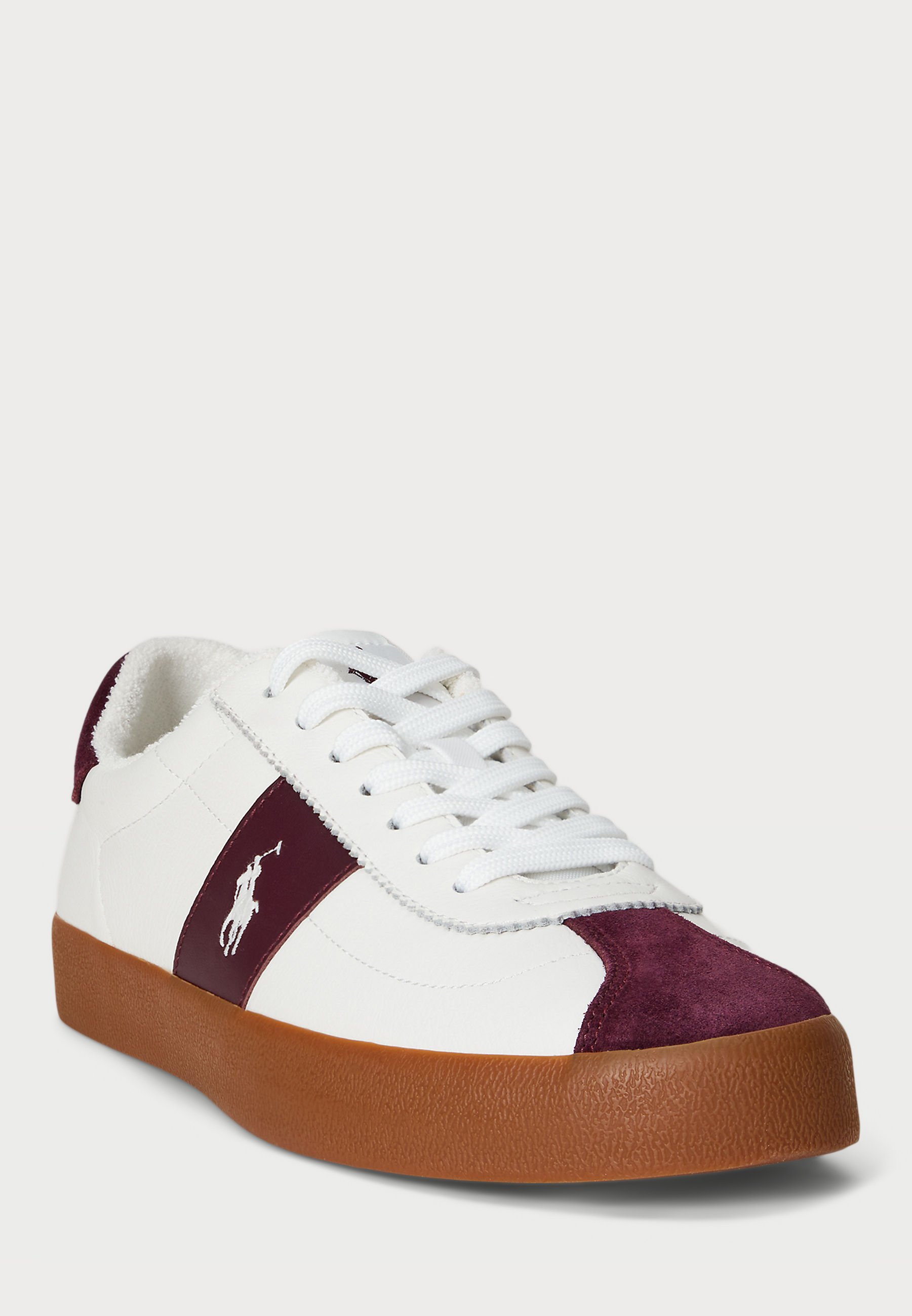 Polo Ralph Lauren COURT VULC LEATHER-SUEDE SNEAKER UNISEX - Sneakers - bianco/vino effetto legno