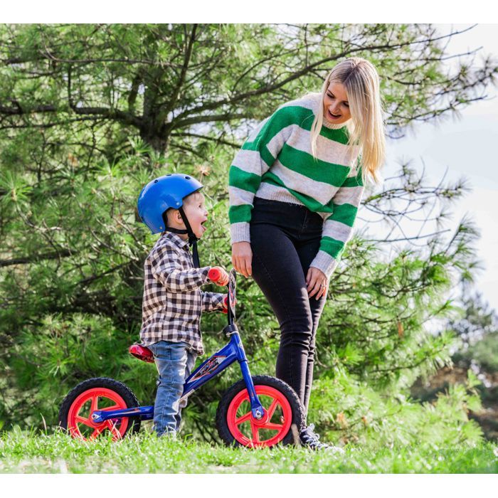 Velo Bebe Draisienne Huffy Spiderman pour Garçon et enfants de 2 à 4 Ans Bleu et Rouge